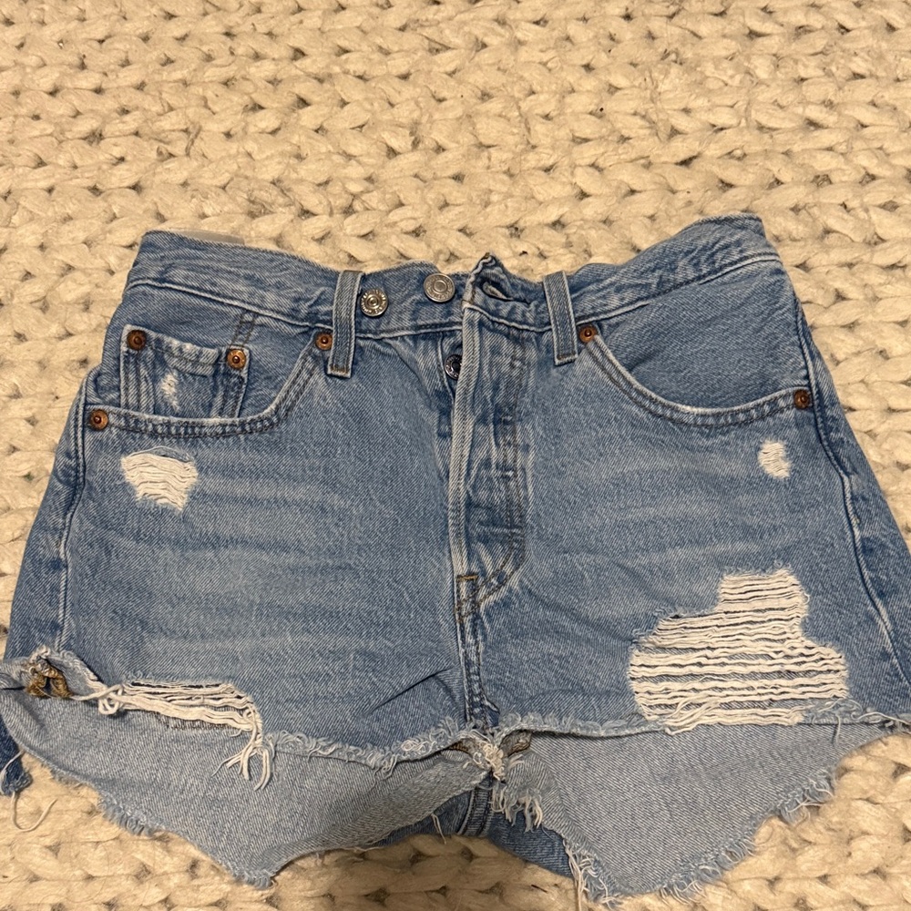Levi's 501 Light Blue Distressed Jean Shorts